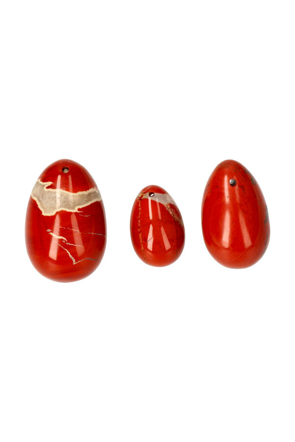 Rode Jaspis Yoni ei set van 3, Large, Medium en Small, met of zonder gaatjes - Afbeelding 4