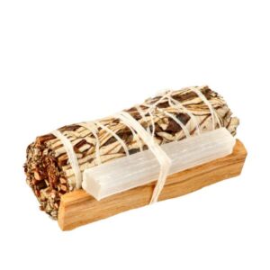 yerba santa met witte salie, seleniet en palo santo smudge stick