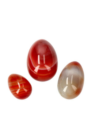 Carneool Yoni ei set van 3, Large, Medium en Small, met of zonder gaatjes