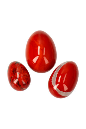 Rode Jaspis Yoni ei set van 3, Large, Medium en Small, met of zonder gaatjes
