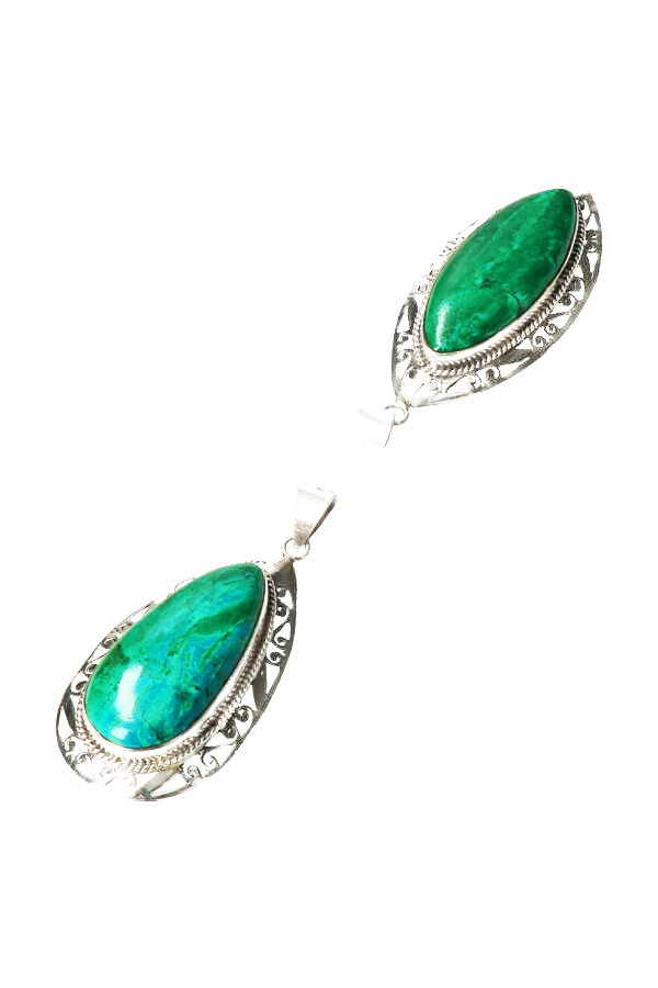 Chrysocolla zilveren hanger ovaal, 925 sterling, 4.5 - 5.5 cm 1 Chrysocolla zilveren hanger ovaal, 925 sterling, 4.5 - 5.5 cm