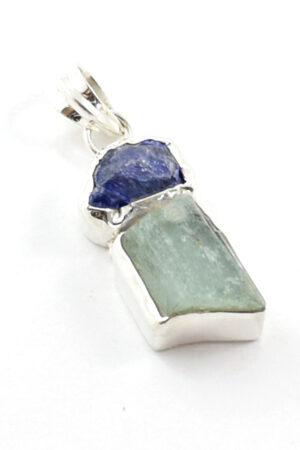 Tanzaniet met Aquamarijn hanger zilver, 3.5 cm, 925 sterling