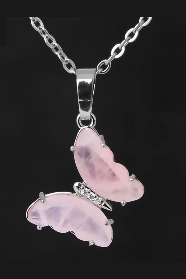 ZILVEREN-VLINDER-KETTING-ROZENKWARTS