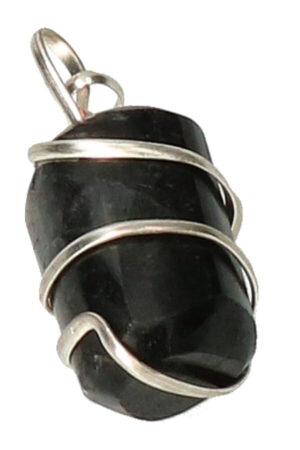 Zwarte Toermalijn spiraal hanger verzilverd, trommelsteen, circa 2 cm
