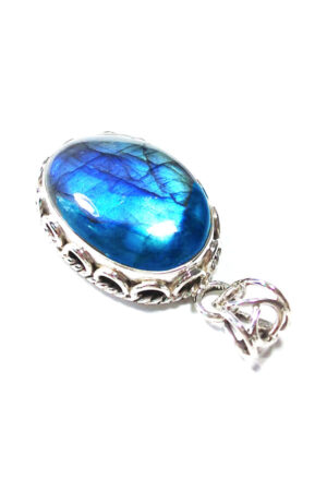 Blauwe Labradoriet hanger ovaal vorm zilver, 2-3 cm, 925 sterling