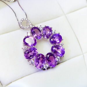 Amethist en Zirkoon zilveren Bloem ketting, 925 sterling zilver