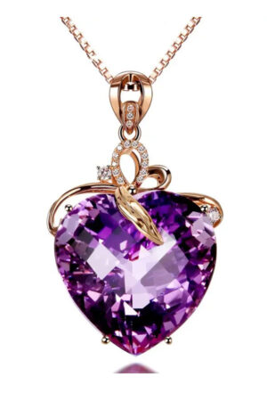 Rosé goud Amethist hart ketting met Zirconia, 14 karaat verguld, 45 cm