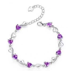 Amethist hartjes in 925 sterling zilveren armband, 18-20 cm