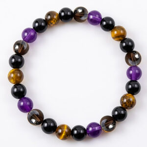 Armband Inner shield met amethist, rookkwarts, onyx, obsidiaan en tijgeroog