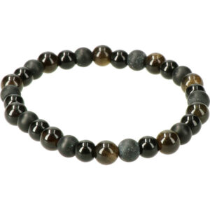 Armband 'Don't Mess With My Energy' - Goud Obsidiaan, Zwarte Toermalijn en Onyx, 18 cm, 4mm kralen