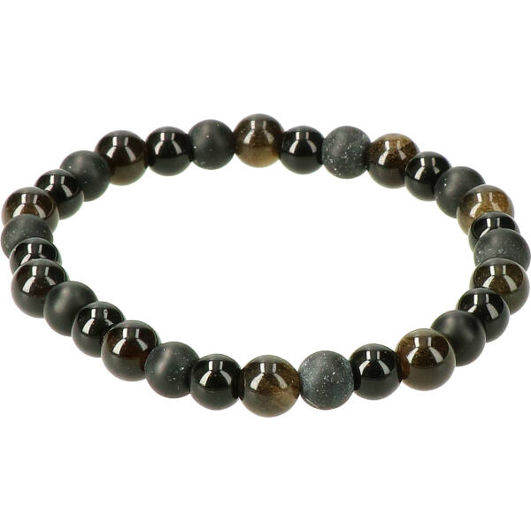 Armband 'Don't Mess With My Energy' - Goud Obsidiaan, Zwarte Toermalijn en Onyx, 18 cm, 4mm kralen