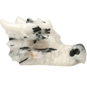 Toermalijnkwarts drakenschedel met Zwarte Toermalijn, 12.5 cm, 575 gr