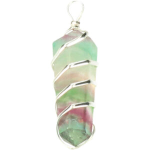 Fluoriet spiraal dubbelpunt hanger verzilverd, circa 4 cm