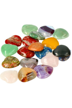 Mix van 10 edelsteen hartjes, ca 2 cm