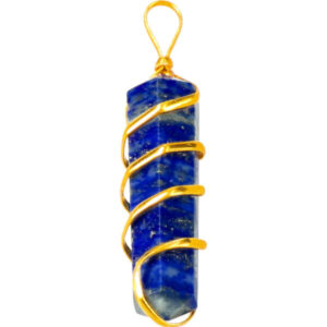 Lapis Lazuli spiraal dubbelpunt hanger goudkleurig, circa 4 cm