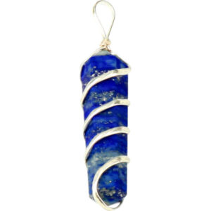Lapis Lazuli spiraal dubbelpunt hanger verzilverd, circa 4 cm