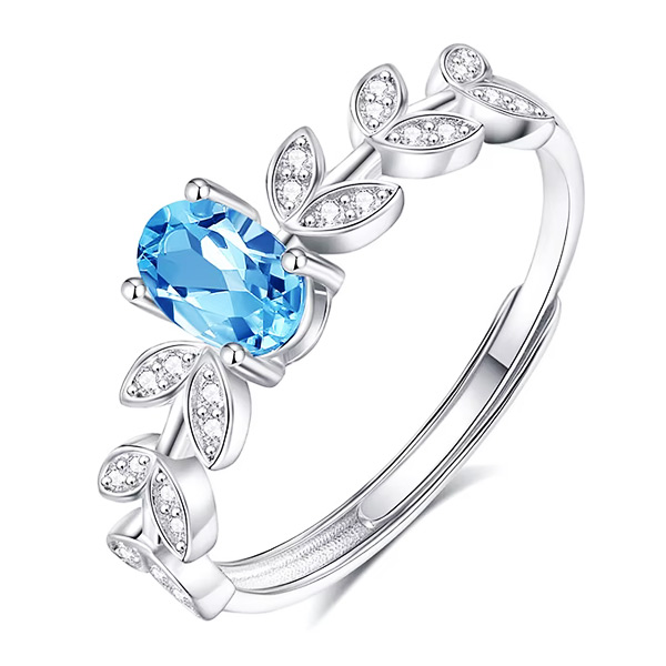 Ring 'Leaf' Aquamarijn, 925 sterling zilver, verstelbaar 1 Leaf ring aquamarijn verstelbaar