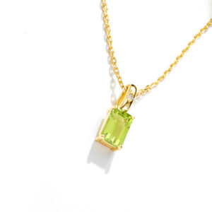 Peridoot hanger en ketting 925 sterling zilver verguld met 18 karaat goud, hanger 6 mm, ketting 45 cm