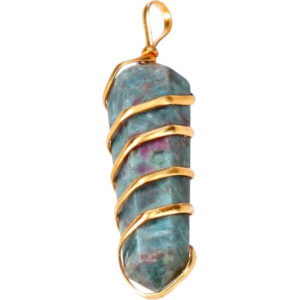 Robijn in Kyaniet spiraal dubbelpunt hanger goudkleurig, circa 4 cm