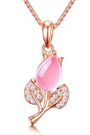 Rosé goud kleur Rozenkwarts blad hanger met Zirconia