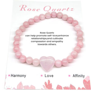 Rozenkwarts hart armband 'Love', 8 mm, 18-19 cm