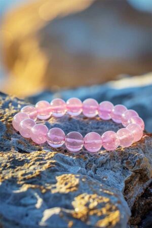 Rozenkwarts armband, 8 mm edelsteen kralen, 19 cm