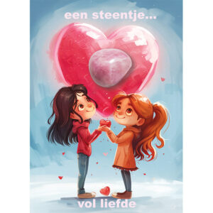 Wenskaart met Rozenkwarts edelsteen 'Liefde', Rozenkwarts circa 2 a 2.5 cm