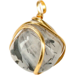 Toermalijnkwarts spiraal hanger goudkleurig, trommelsteen, circa 2 cm