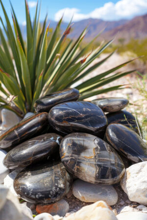 Zwarte Maansteen gepolijste palm steen, diverse maten, Madagaskar