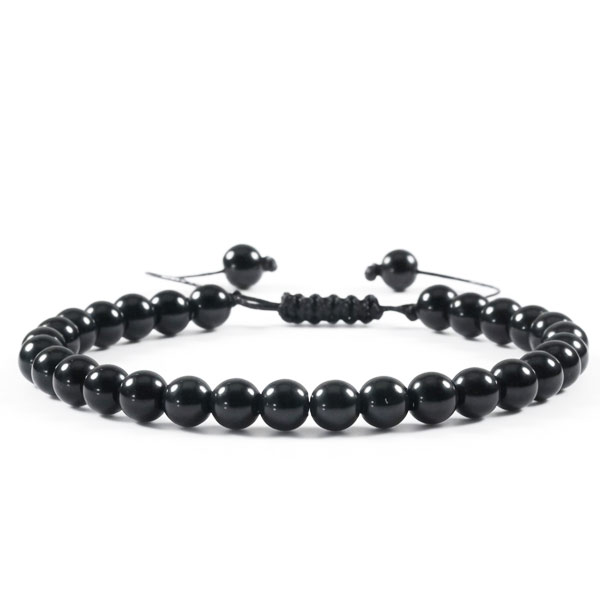 Verstelbare Zwarte Toermalijn Armband 6 mm 1 zwrate toermalijn verstelbare armband met touwtje 6 mm kralen